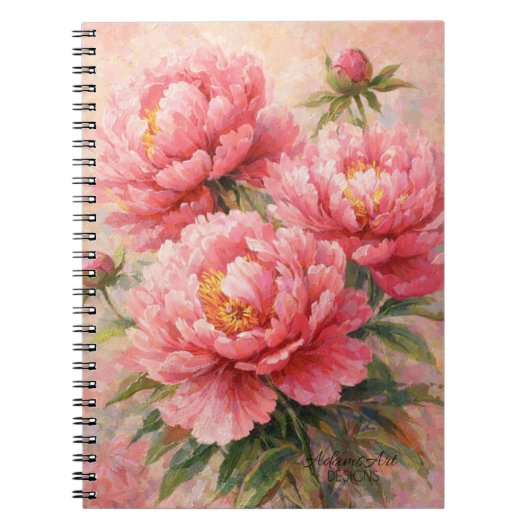Blush Pink Peony Garden Floral ノートブック (正面)
