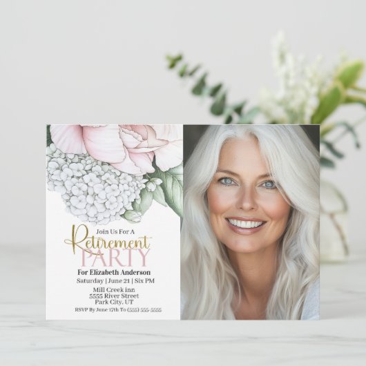 Blush Pink Peony Retirement Party Invitation 招待状 (スタンド正面)