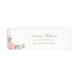 Blush Pink Peony Rose Party Return Address ラベル