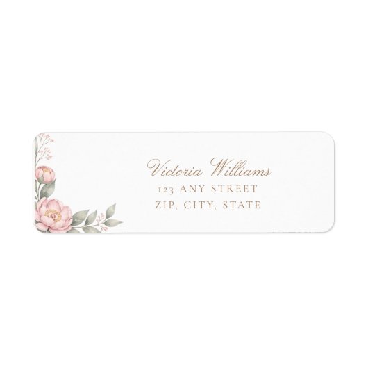 Blush Pink Peony Rose Party Return Address ラベル (正面)