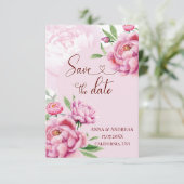 Blush Pink Peony Save the Date Card 招待状 (スタンド正面)