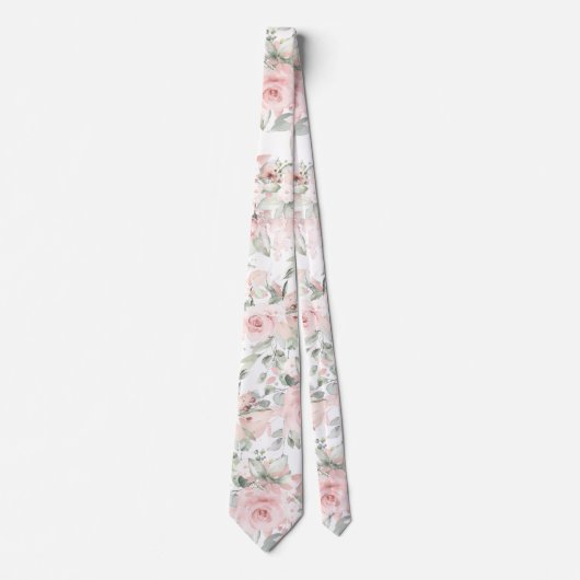 Blush Pink Peony Silver Greenery Wedding ネクタイ (正面)