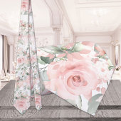 Blush Pink Peony Silver Greenery Wedding ネクタイ