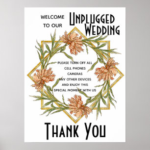 Blush Pink Peony Unplugged Wedding Sign ポスター