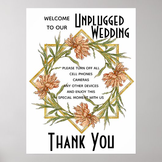 Blush Pink Peony Unplugged Wedding Sign ポスター (正面)