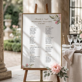 Blush Pink Peony Wedding Seating Chart Sign ポスター
