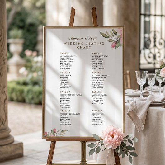 Blush Pink Peony Wedding Seating Chart Sign ポスター