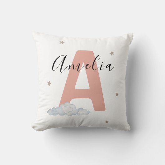 Blush Pink Personalized Baby Name Pillow Custom クッション (正面)