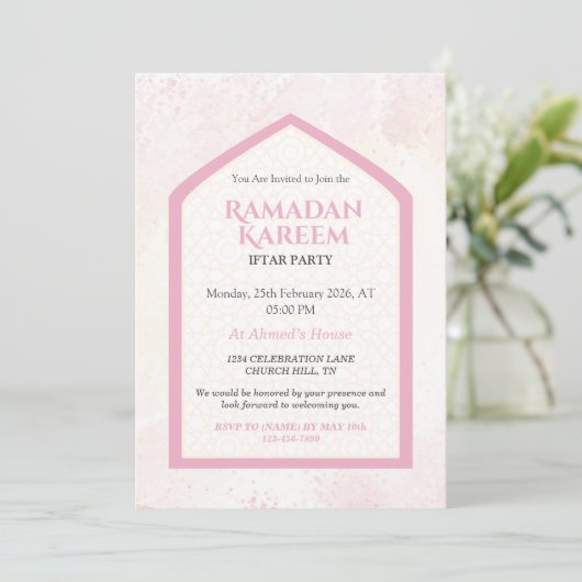 Blush Pink Personalized Ramadan Kareem Iftar  招待状 (スタンド正面)