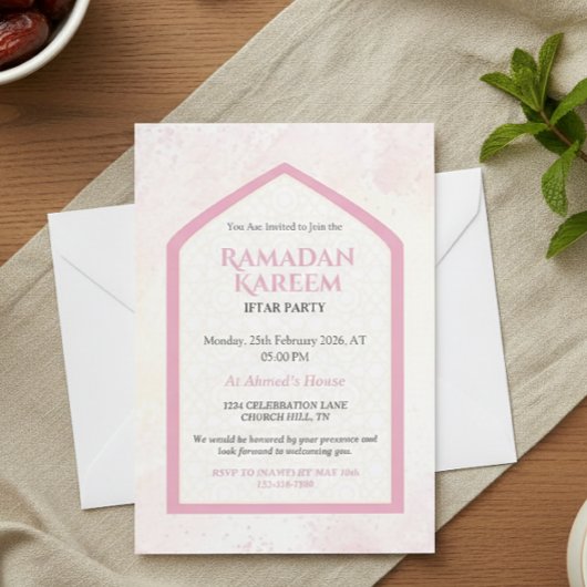 Blush Pink Personalized Ramadan Kareem Iftar 招待状