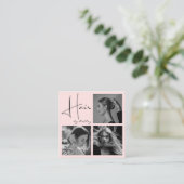 Blush Pink Photo Black Script Hair Stylist  スクエア名刺 (スタンド正面)