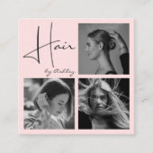 Blush Pink Photo Black Script Hair Stylist  スクエア名刺 (正面)
