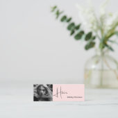 Blush Pink Photo Black Script Hair Sylist スキニー名刺 (スタンド正面)