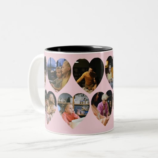 Blush Pink Photo Collage Mug with Heart Frames ツートーンマグカップ (正面左)
