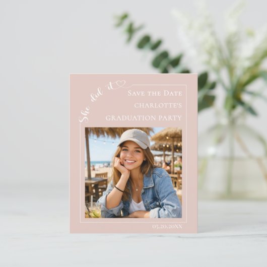 Blush Pink Photo Graduation Save the Date Card (スタンド正面)