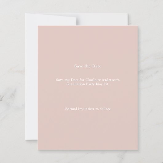 Blush Pink Photo Graduation Save the Date card (裏面)