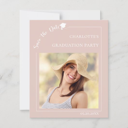 Blush Pink Photo Graduation Save the Date card (正面)