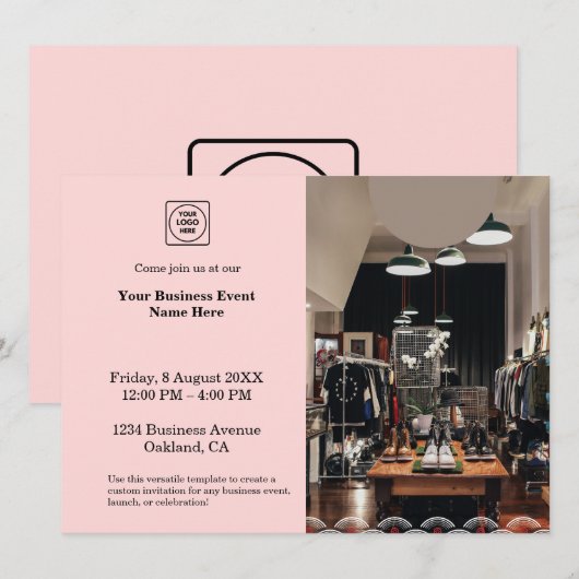 Blush Pink Photo | Modern Simple Business Event 招待状 (正面/裏面)