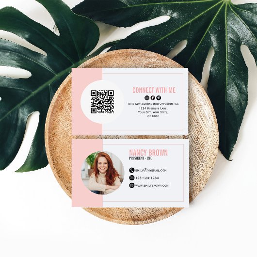 Blush Pink Photo QR Code Connect With Me 名刺