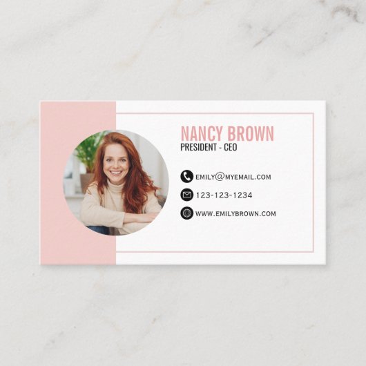 Blush Pink Photo QR Code Connect With Me 名刺 (正面)