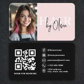 Blush Pink Photo QR Code Hair Stylist 名刺