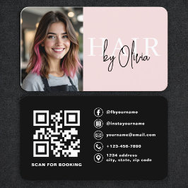 Blush Pink Photo QR Code Hair Stylist 名刺