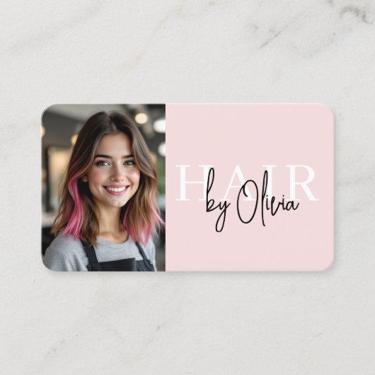 Blush Pink Photo QR Code Hair Stylist 名刺 (正面)