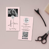 Blush Pink Photo Script Hair Logo QR Code Social  名刺