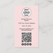 Blush Pink Photo Script Hair Logo QR Code Social 名刺 (裏面)
