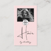 Blush Pink Photo Script Hair Logo QR Code Social 名刺 (正面)