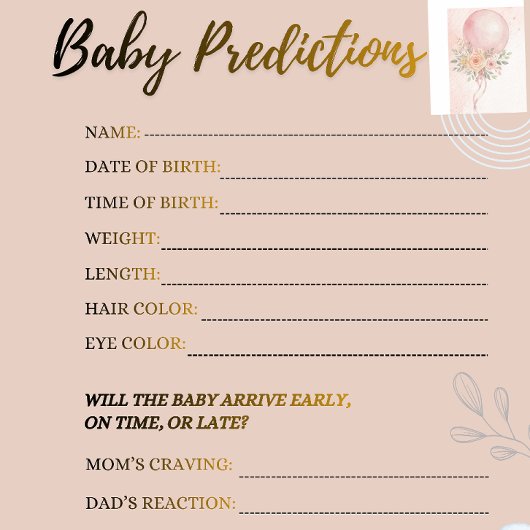 Blush pink  Playful Baby Shower Predictions game