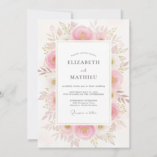 Blush Pink Poetic Botanical Wedding 招待状 (正面)