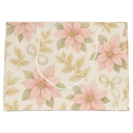 Blush Pink Poinsettia Holiday Gift Bag ラージペーパーバッグ