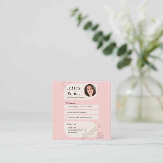 Blush Pink Postpartum Doula Professional Design スクエア名刺 (スタンド正面)