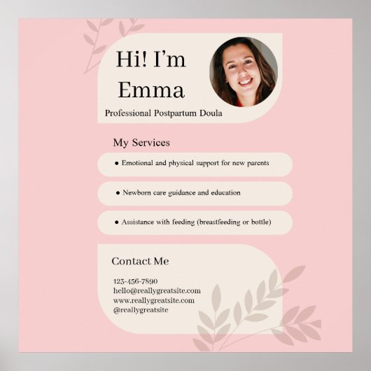 Blush Pink Postpartum Doula Professional Design ポスター (正面)