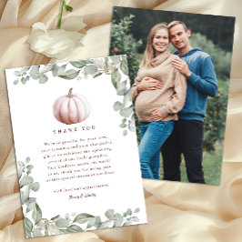 Blush Pink Pumpkin Fall Baby Shower Thank You Card サンキューカード
