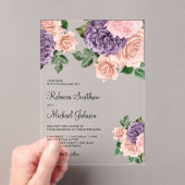Blush Pink Purple Floral Wedding アクリル招待状 (インサイチュ (ポータブル))
