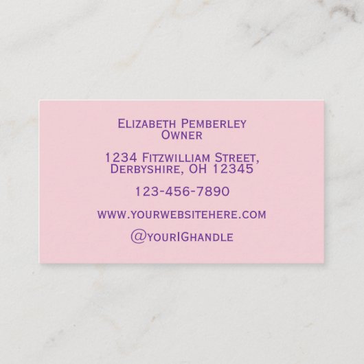 Blush Pink Purple Script Photo Makeup 名刺 (裏面)