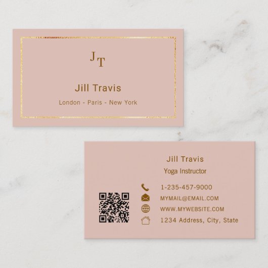 Blush pink QR code Business Card 名刺 (正面/裏面)