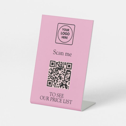 Blush Pink QR Code Business Display Menu and Price 台座サイン (正面)