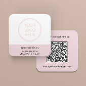 Blush Pink QR Code Logo Square Business Card スクエア名刺