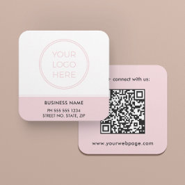 Blush Pink QR Code Logo Square Business Card スクエア名刺