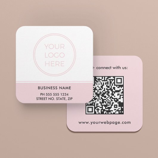 Blush Pink QR Code Logo Square Business Card スクエア名刺