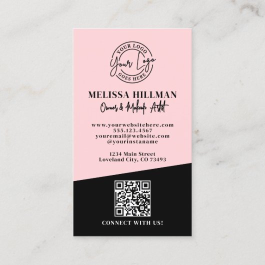 Blush Pink QR Code Photo Logo Makeup Vertical 名刺 (裏面)