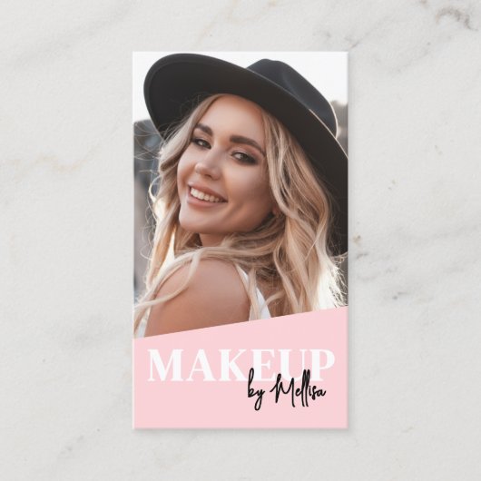 Blush Pink QR Code Photo Logo Makeup Vertical 名刺 (正面)