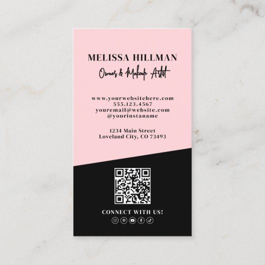 Blush Pink QR Code Photo Makeup Vertical 名刺 (裏面)