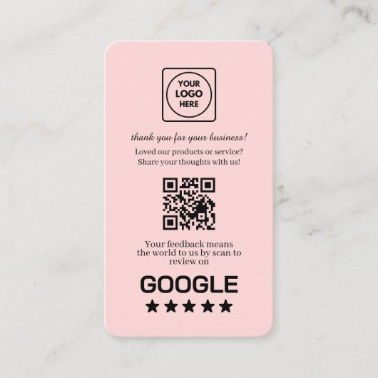 Blush Pink QR | Google Reviews Custom Feedback 名刺 (正面)