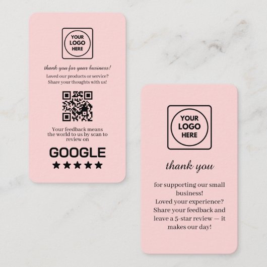 Blush Pink QR | Google Reviews Custom Feedback 名刺 (正面/裏面)