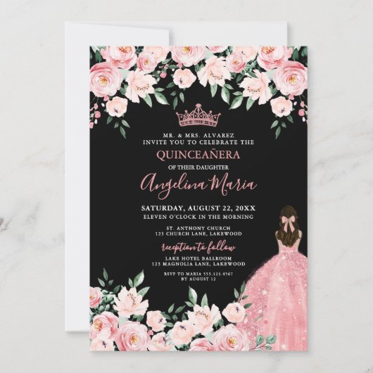 Blush Pink Quinceanera Invitation 招待状 (正面)