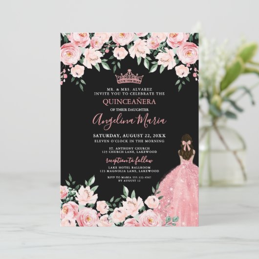 Blush Pink Quinceanera Invitation 招待状 (スタンド正面)